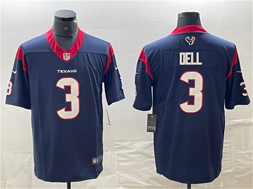 Men's Navy Houston Texans #3 Tank Dell Vapor Untouchable Stitched Football Jersey